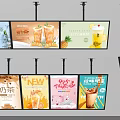 Colorful Milk Tea Shop Advertising Boards Featuring Various Drinks New Flavors and Afternoon Tea Promotion