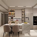Elegant Modern Kitchen Interior With Marble Island Dining Table Chairs And Appliances 3d model