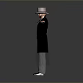 Man Wearing White Top Hat Black Long Coat Red Vest Striped Pants Arms Outstretched