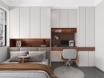 Simple Bedroom Wardrobe Desk Bookcase Integrated Small Apartment Household Bedroom suit Combination Space-saving High Box Storage Cabinet 3d model