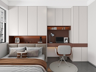 Simple Bedroom Wardrobe Desk Bookcase Integrated Small Apartment Household Bedroom suit Combination Space-saving High Box Storage Cabinet 3d model