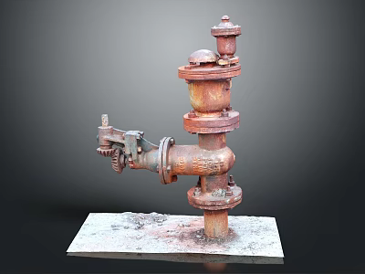 Rusted Industrial Pipe Valve Assembly With Various Components On Square Platform 3d model