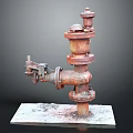 Rusted Industrial Pipe Valve Assembly With Various Components On Square Platform
