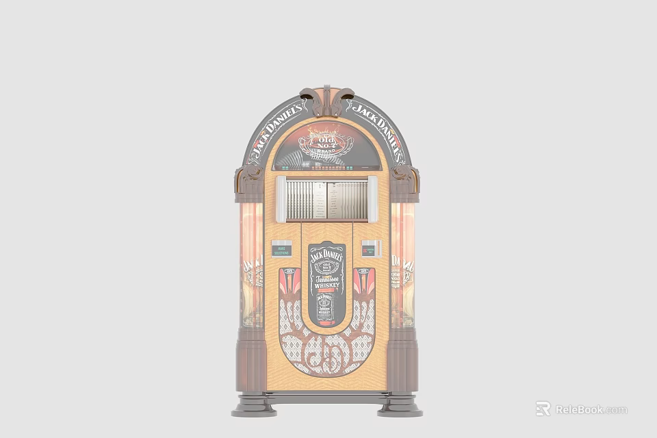 Vintage Jukebox Decorative Ornament Set with Wooden Frame Metal Accents and Retro Design 3d model 