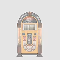 Vintage Jukebox Decorative Ornament Set with Wooden Frame Metal Accents and Retro Design