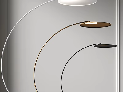 Modern Curved Floor Lamps With White Gold Black Finishes And Round Shades 3d model
