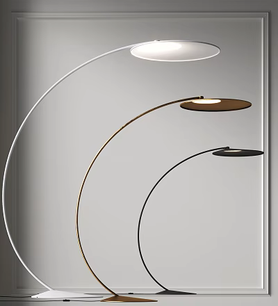 Modern Curved Floor Lamps With White Gold Black Finishes And Round Shades 3d model