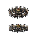 Two Round Dining Table Sets With Matching Chairs And Floral Centerpieces 3d model