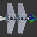 Futuristic Aircraft Model With White Wings Blue Components And Colorful Prism Cone