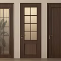 Wooden Hinged Doors with Different Glass Panel and Solid Wood Designs 3d model
