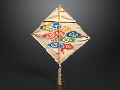 Traditional Diamond Shaped Kite With Colorful Cloud Patterns And Tassel Decoration 3d model
