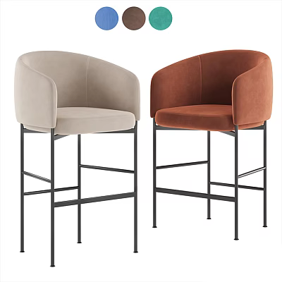 Modern Upholstered Bar Stools With Beige Brown Seats And Black Metal Frames 3d model