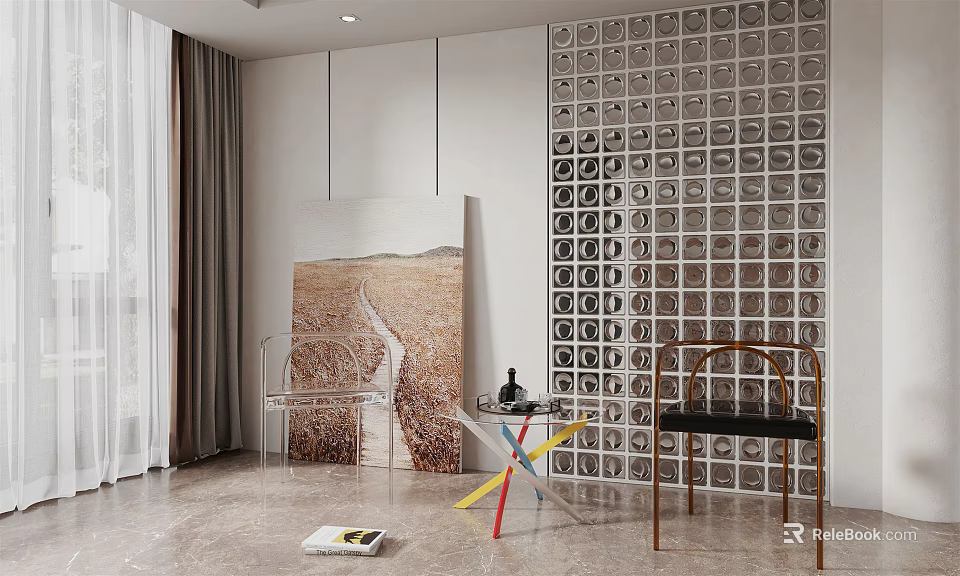 Modern Living Room Interior With Stylish Table And Chair Set Decor 3d model 