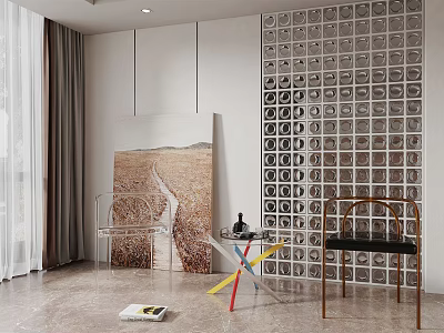 Modern Living Room Interior With Stylish Table And Chair Set Decor 3d model