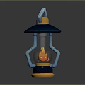 Colorful Decorative Lantern With Blue Handle Transparent Glass And Flame Skull Design