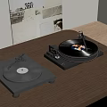 Classic Vinyl Record Player Setup On Wooden Table With Black Disc 3d model