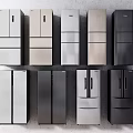 Assorted Refrigerators with Multiple Styles and Colors Displayed on Gray Wall