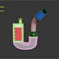 Modern Pipe Shaped Household Item With Silver Metal Body And Red Filter Head