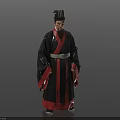 Man In Traditional Black And Red Robe With Belt And Hat Standing