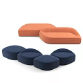 Modern Modular Multi Person Sofa In Blue Orange Curved Fabric Design For Living Room