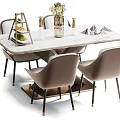 Elegant Modern Dining Table Set With Marble Top Beige Chairs And Decorative Vase 3d model