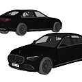 Black Modern Sedan Car With Sleek Design And Black Wheels Two Angles View