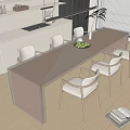Modern Dining Table Set With Marble Tabletop And Upholstered Chairs In Kitchen Area 3d model