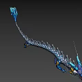 Blue and White Mythical Dragon with Scaled Body Blue Horns and Tail