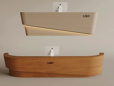 Sleek Curved Wooden Reception Desk With LED Lighting And LAGO Logo 3d model