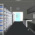 Laboratory Interior With Storage Cabinets Blue Door Lab Workbenches And White Walls