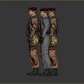 Three Military Characters With Red Berets Different Camouflage Uniforms And Tactical Gear Standing Poses