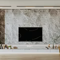Modern Elegant TV Background Wall With Marble Texture Open Storage Shelves Decorative Items 3d model