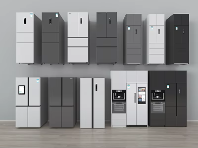 Modern Refrigerators and Freezers with Sleek Design Various Styles and Different Colors 3d model