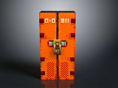 Orange Pixel Art Safe With Digital Code Golden Lock And Double Doors Design 3d model