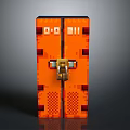 Orange Pixel Art Safe With Digital Code Golden Lock And Double Doors Design