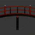 Traditional Japanese Style Arched Bridge With Red Railings And Wooden Deck