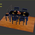 Modern Dining Furniture With Oval Table Four Dark Chairs Small Stool Wooden Floor And Tableware