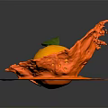 Fresh Orange With Green Leaf Surrounded By Orange Splash Effect On Black Background With Reflection 3d model