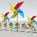 Colorful Commercial Decorative Pinwheels And Flower Shaped Ornaments In Various Sizes On Poles