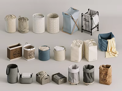 Various Types of Storage Baskets in Different Materials and Designs for Home Organization 3d model