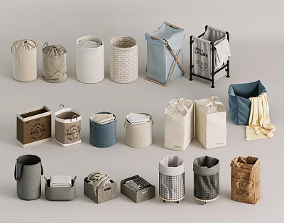 Various Types of Storage Baskets in Different Materials and Designs for Home Organization 3d model
