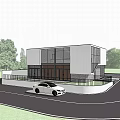 Modern Detached Villa Exterior Design With Metal Staircase Trees And Silver Car