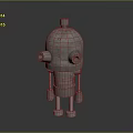 Industrial Mechanical Character With Metallic Spherical Head And Side Openings On Leg Supports