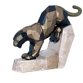 Geometric Panther Sculpture With Abstract Design Standing On Stone Base 3d model