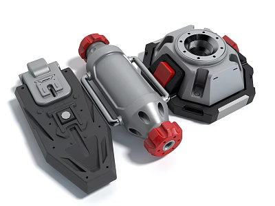Gray And Red Mechanical Toy Model Parts With Structural Details And Circular Holes 3d model