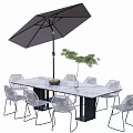 Outdoor Landscape Seats Transparent Gray With Marble Dining Table Sunshade Umbrella And Green Plant