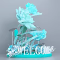 Photo Spot with Blue Flowers Welcome Sign Decorative Ribbons and Ornaments