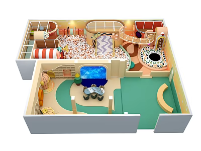 Electric Toys in Children's Indoor Play Area with Ball Pit Slide and Interactive Structures 3d model