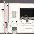 Modern Bathroom Interior With Shower Area Vanity Mirror Toilet And Light Colored Walls