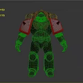 Biomechanical Armored Warrior With Red Eyes And Heavy Metallic Armor